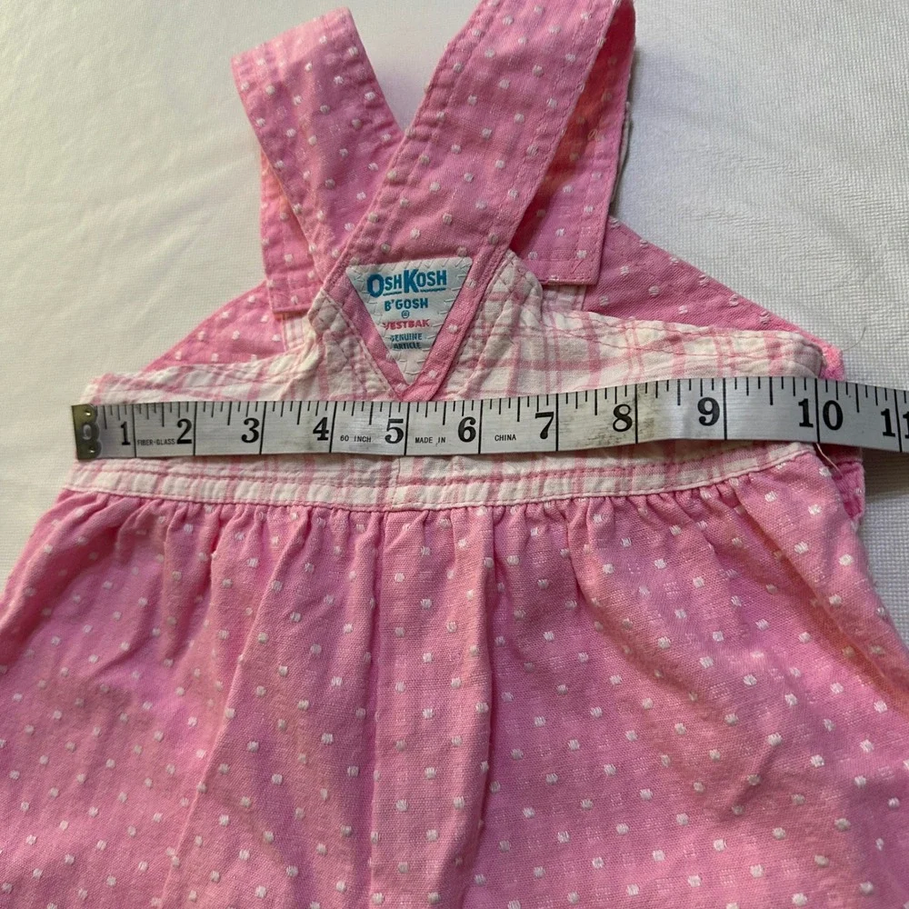 Vintage OshKosh Vestbak Pink Plaid Polka Dot Romper Overalls 18M Bubble USA Made